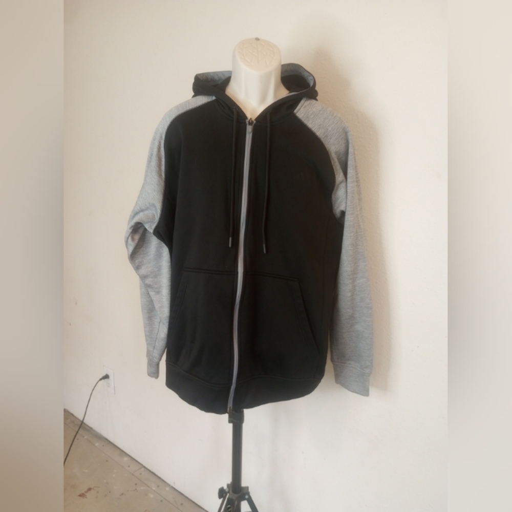Adidas Hoodie Sweatshirt Mens XLblack & Gray Long Sleeve Full Zip Climawarm